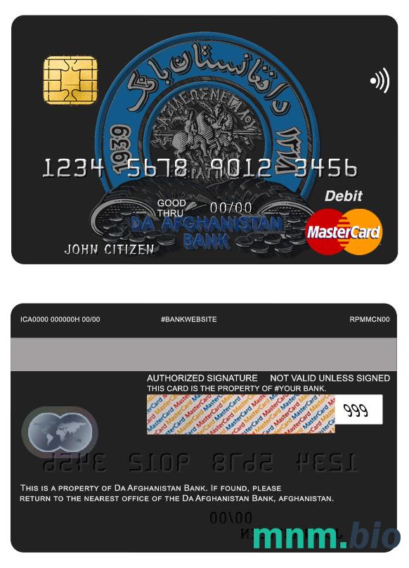 Afghanistan Da bank przykład karty mastercard w formacie PSD